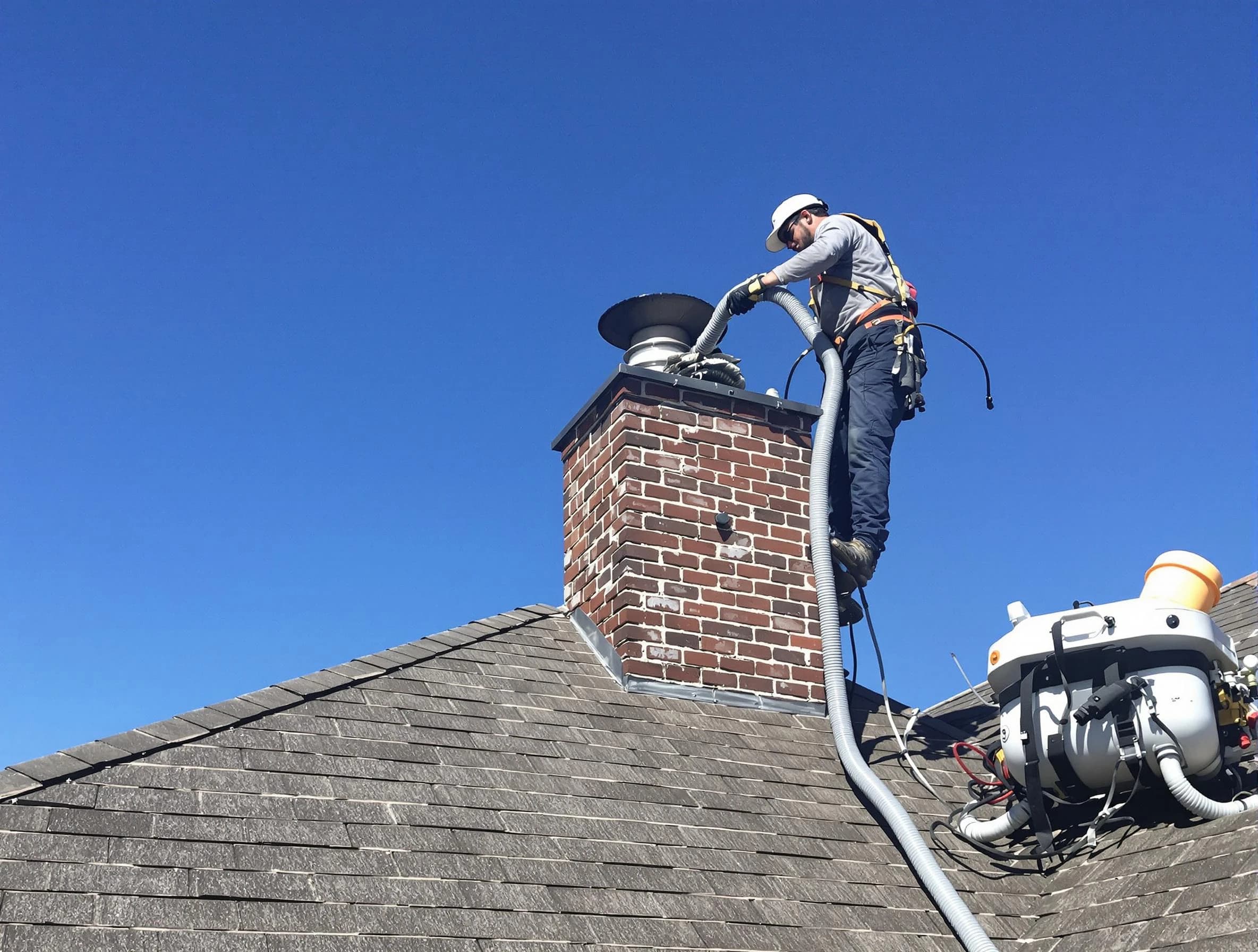 Dedicated West Deer Chimney Sweep team member cleaning a chimney in West Deer, PA