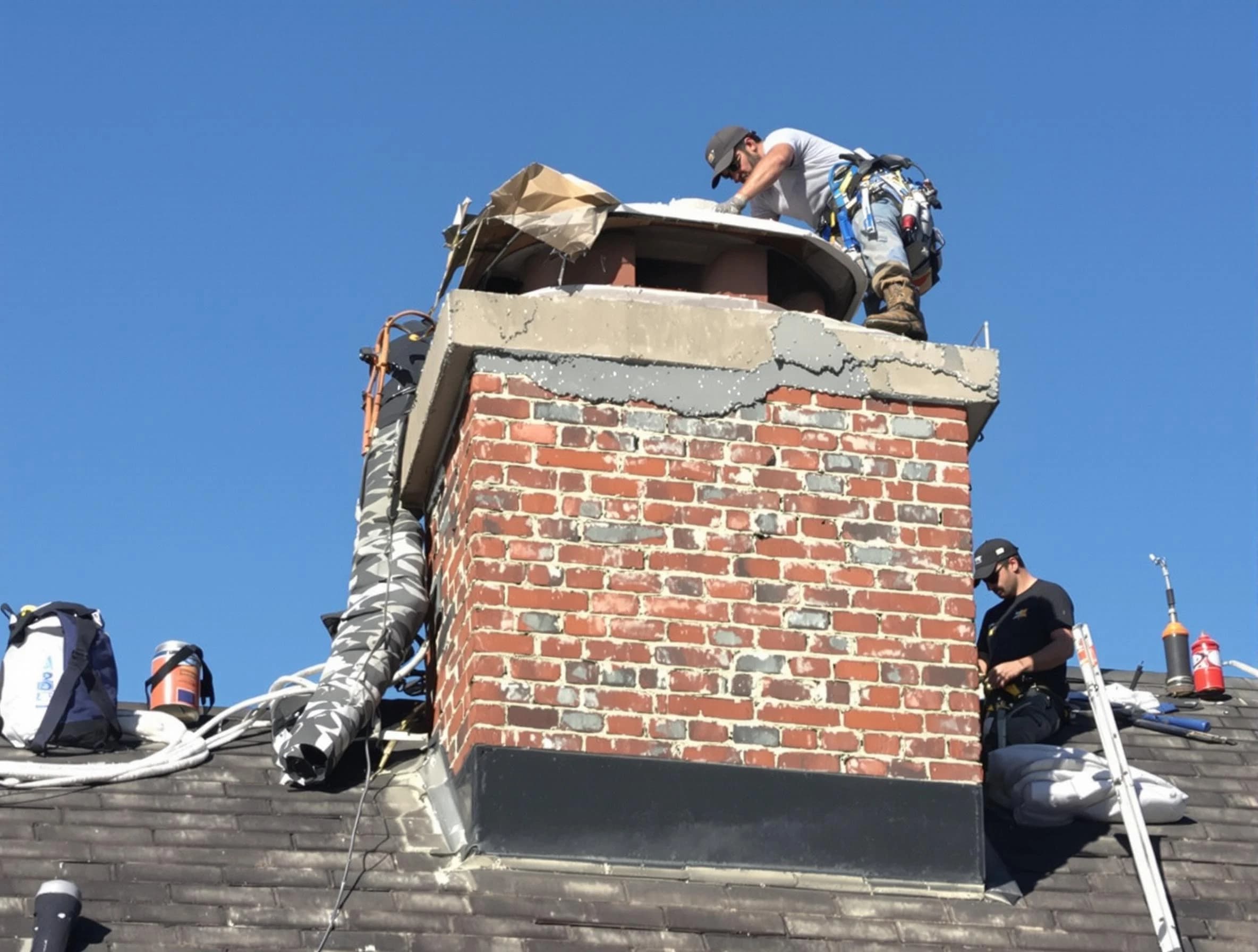 West Deer Chimney Sweep installing a custom chimney crown in West Deer, PA