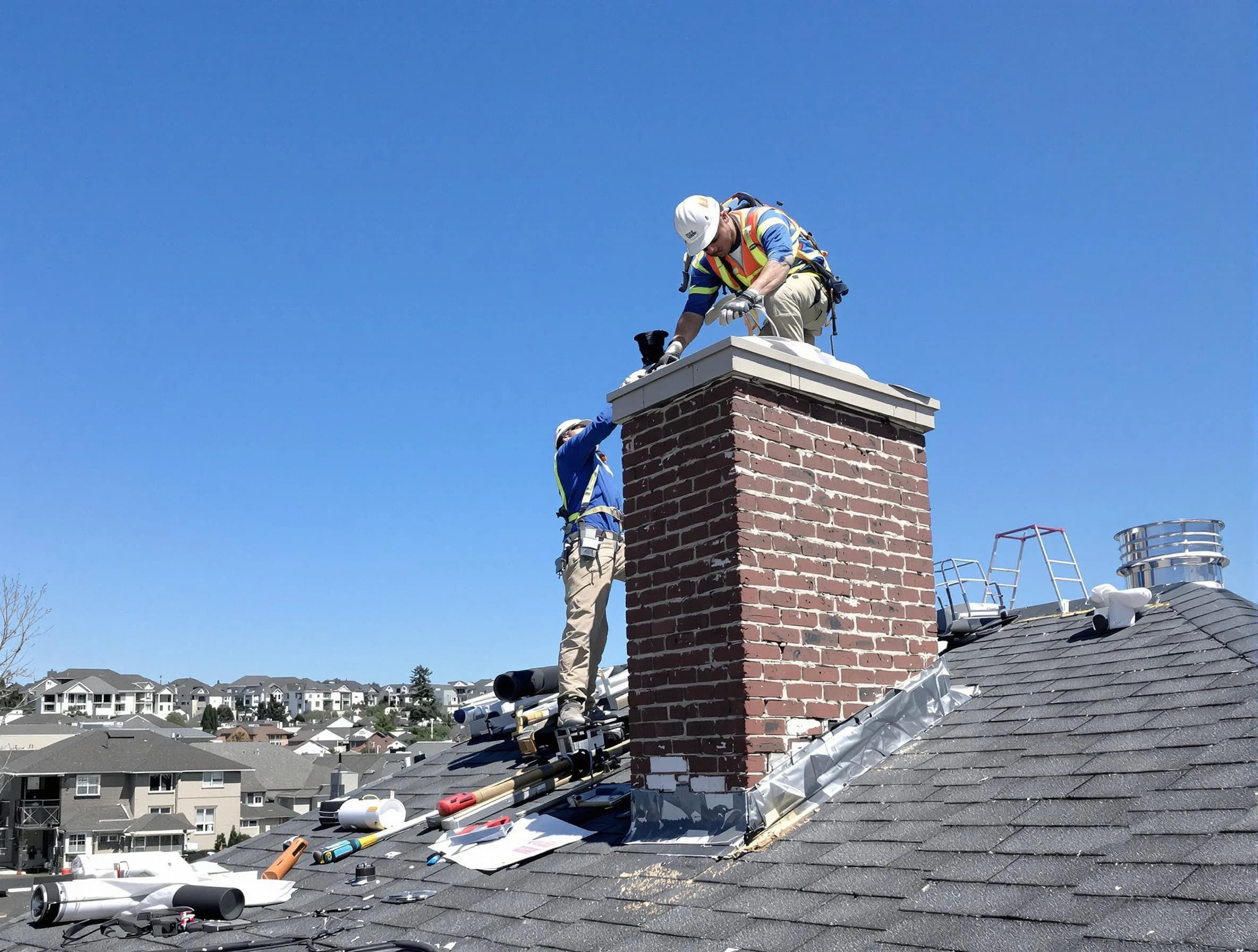 West Deer Chimney Sweep repairing a chimney crown in West Deer, PA