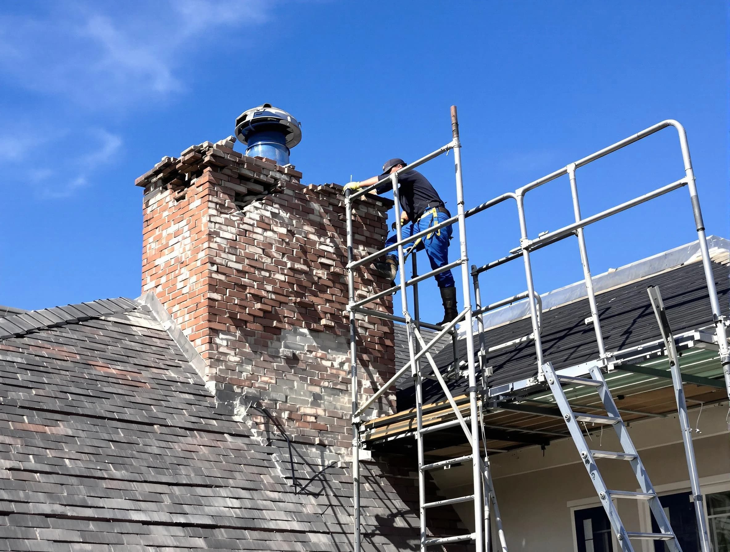Rebuilding a chimney structure by West Deer Chimney Sweep in West Deer, PA