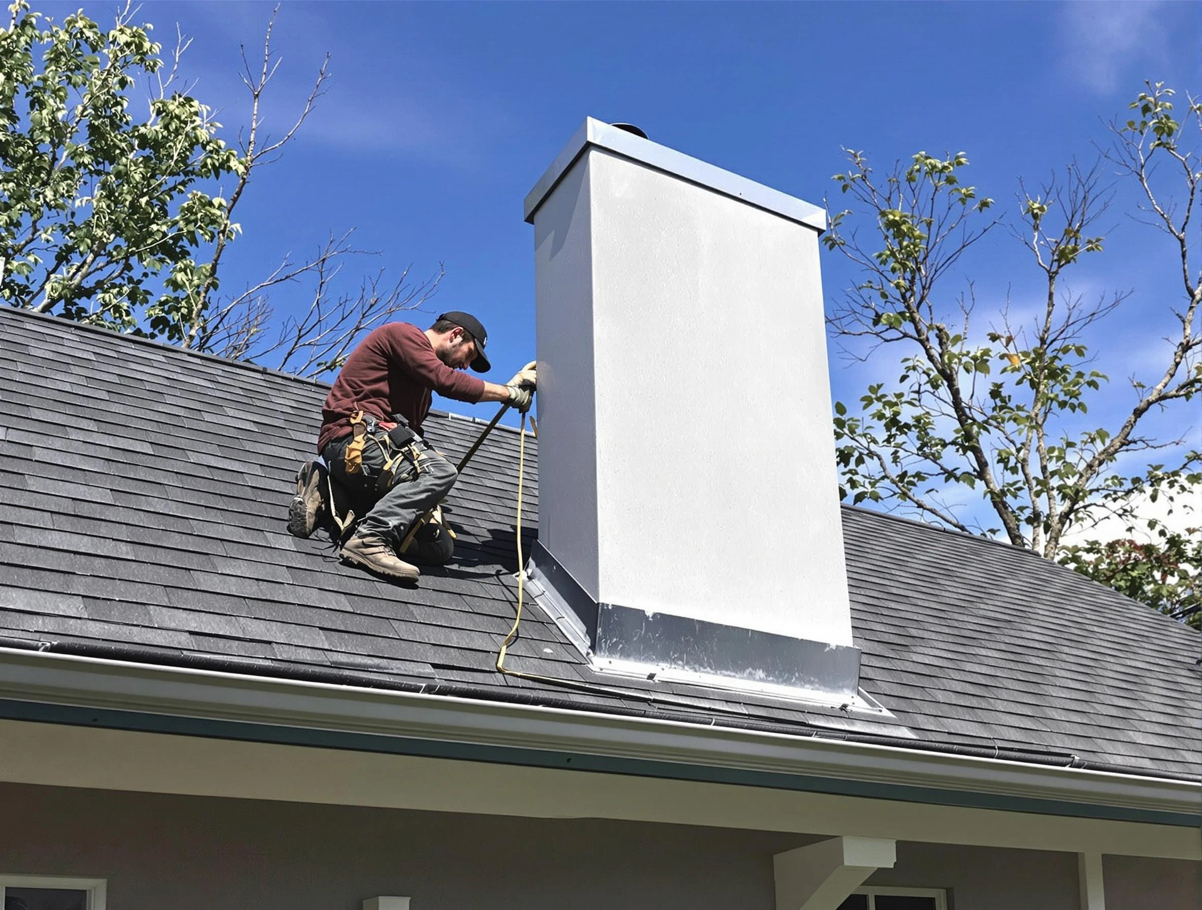 West Deer Chimney Sweep team member finishing chimney construction in West Deer, PA