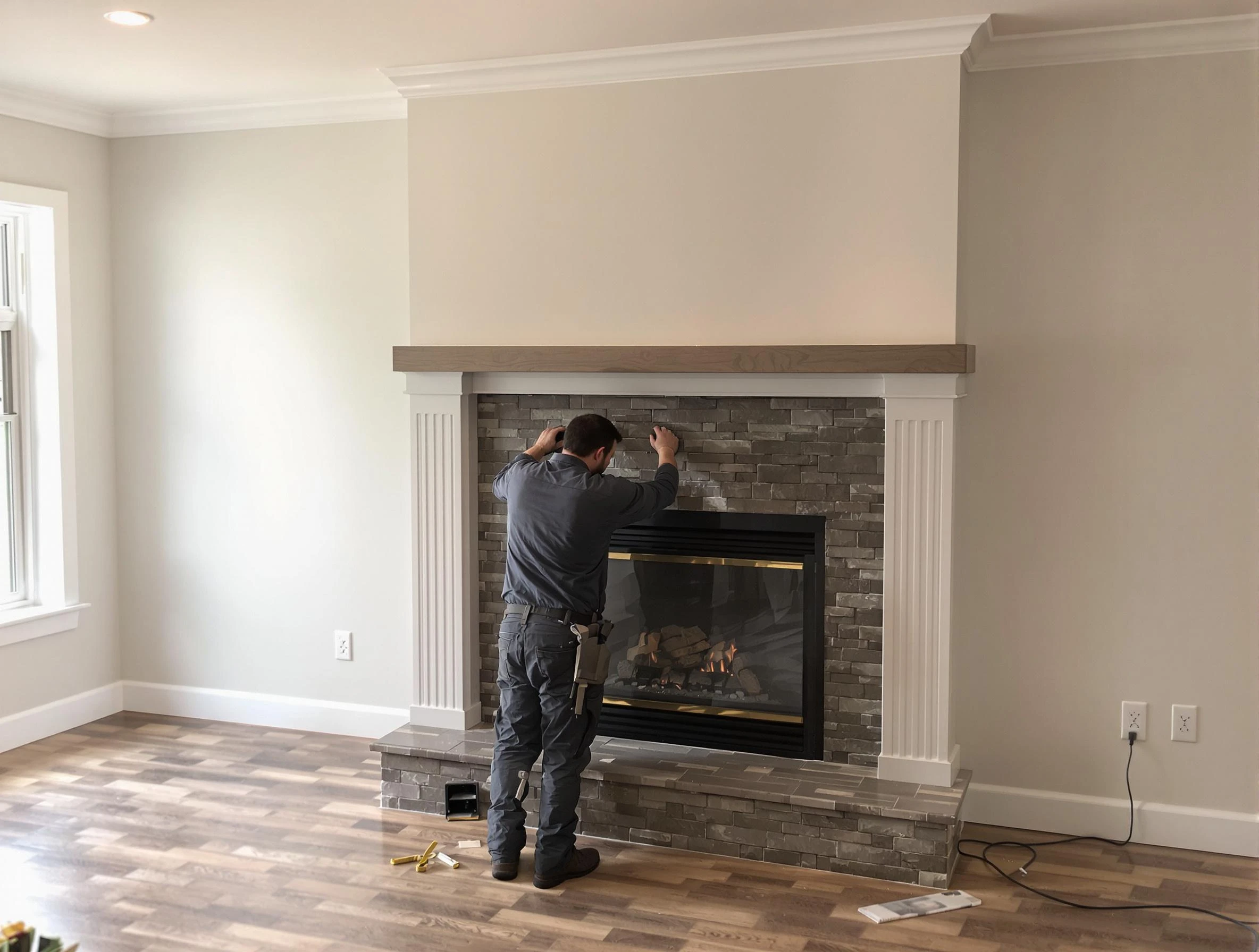 West Deer Chimney Sweep finishing a custom fireplace install in West Deer, PA